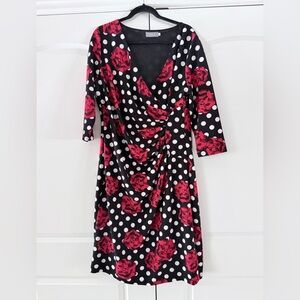 Elegant Black and Red Floral Polka Dot Dress